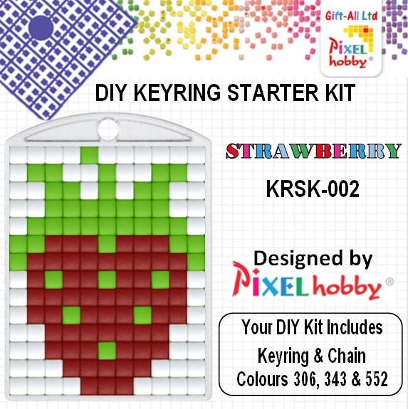 Pixelhobby Mosaic Hang-Up Strawberry Keyring Kit Keyring Including Chain Craft Kit