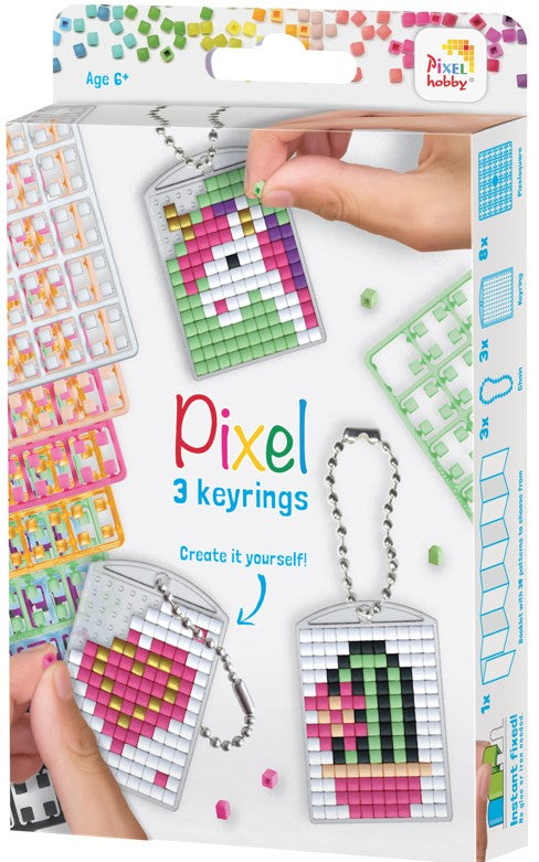Unicorn Pixelhobby Mosaic 3 Piece Keyring Kit Keyring Including Chain Craft Kit